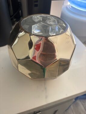 Decorative Faceted Glass Candle Holder - Gold